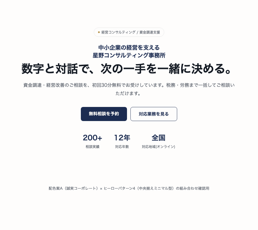 配色案A×ヒーローパターン4を組み合わせたミニヒーローの確認画面